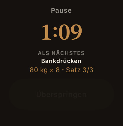 Apple Watch: Pausentimer mit Countdown und nächstem Satz
